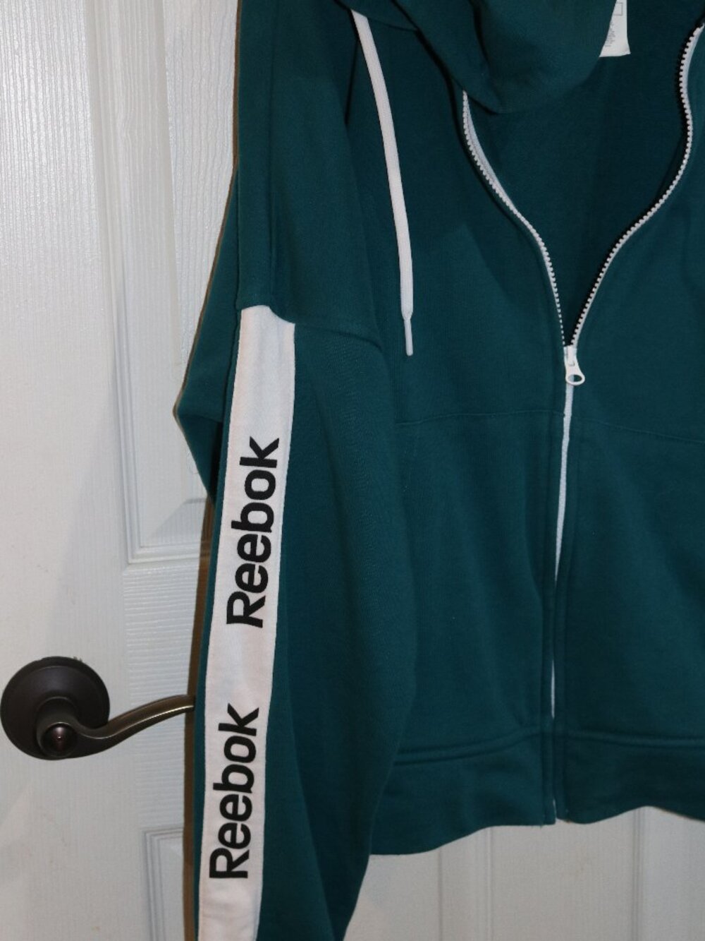 Women's teal and white hooded zip up sweatshirt. New. Large. - Picture 2 of 3
